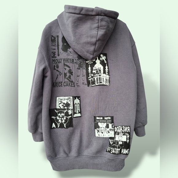 SOLD Grey Patchwork Punk Hoodie - Picture 2 of 2